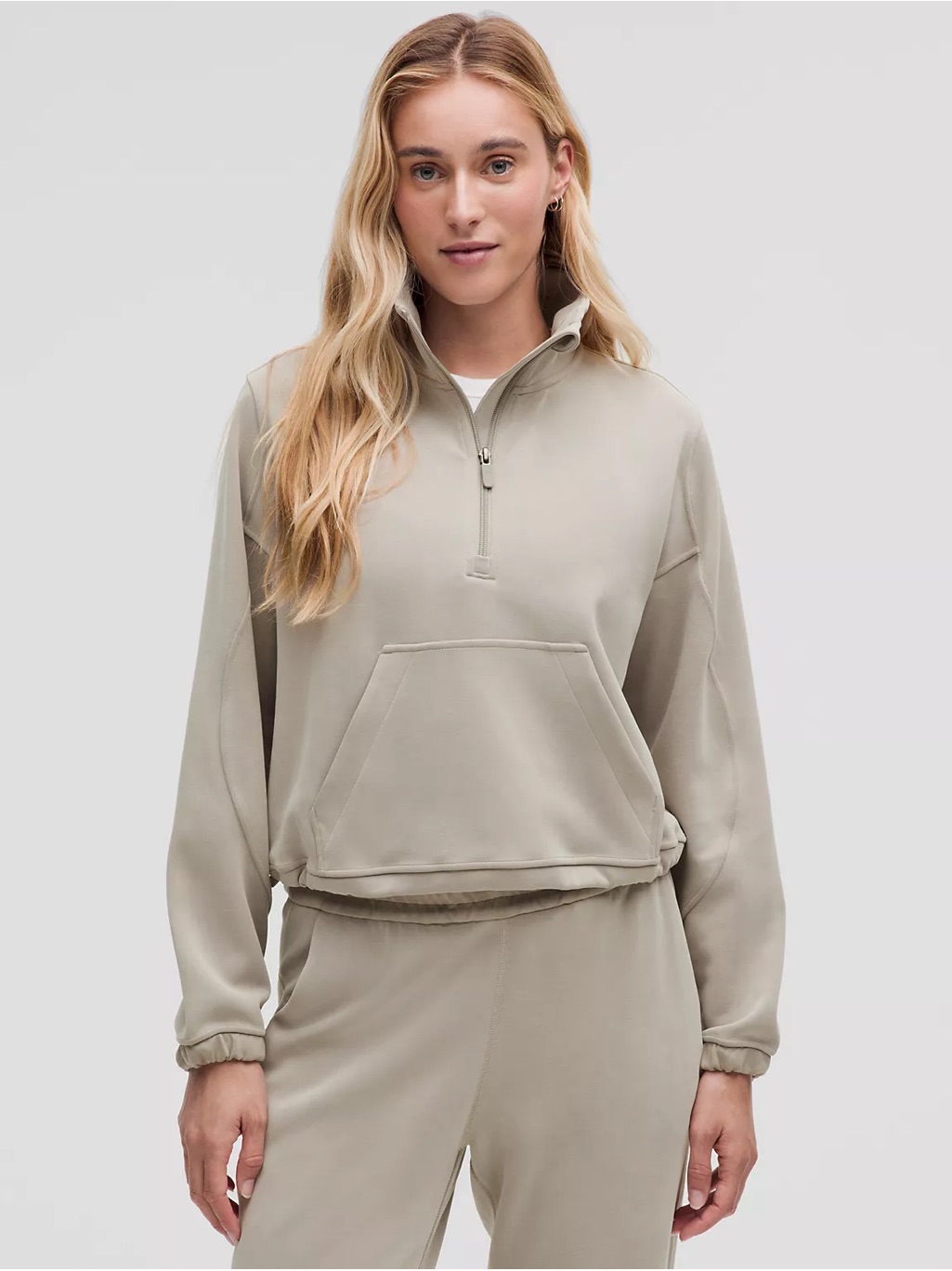 Lululemon Brushed Softstreme Ribbed Half Zip - Riverstone / Size 12